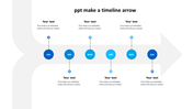 Horizontal timeline with a gray arrow featuring six blue circles labeled from January to June, connected to text boxes.