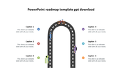 Roadmap design with icons of different vehicles and a bicycle along the road, with text placeholders for each step