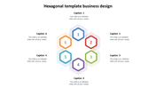 Template with six numbered hexagons in blue, red, green, purple, teal, and yellow, connected in a circular layout.