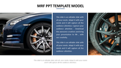 MRF design featuring close-ups of vehicle, wheels, car tires and rims alongside with placeholder text areas.