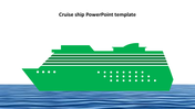 Green silhouette of a cruise ship on a blue ocean background, featured in a PowerPoint template.