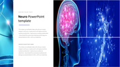 Head silhouette showcasing a glowing brain on the right, neuron networks on the left with placedholder text.