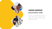 Two athletes wearing Under Armour gear with a yellow background, the title in bold letters and with a caption area.