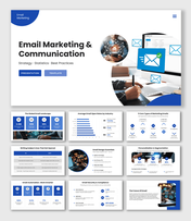 List email PowerPoint template with six colorful numbered bubbles, each having text fields.