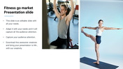 Fitness slide with a text section on the left and two images of a man lifting weights and a woman doing yoga on the right.