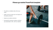 PowerPoint template for fitness marketing featuring people lifting weights with text areas on a white backdrop.