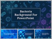 Bacteria background slides with blue and purple tones, showcasing microscopic bacterial designs for scientific presentations.