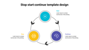 Flowchart with three colored circular steps in blue, yellow, and purple, with icons inside and connected by arrows.