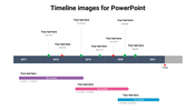 A PPT slide with a timeline chart displaying projects from 2017 to 2021, with colored markers and durations for each phase.