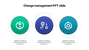 Change management slide showing three stages represented by icons collaboration, innovation, and continuous improvement.