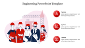 Engineering PowerPoint slide featuring illustrations of engineers wearing hard hats and construction equipment in the background.