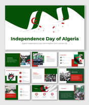 Slide deck celebrating Algeria Independence Day with the Algerian flag and confetti elements.