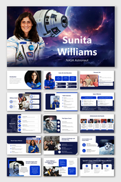 Sunita Williams presentation highlighting her NASA career, space missions, achievements, and contributions to exploration.
