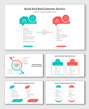 Infographic comparing good and bad customer service traits with thumbs up/down icons and color coded sections for clarity.