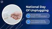 National Day of Unplugging template with unplugging visuals, digital detox theme, mindfulness focus, and text areas.