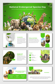 Wildlife Earth visuals with animals, greenery, and education promoting National Endangered Species Day.