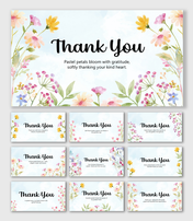 Thank You Slide PPT Download with pastel flowers, watercolor tones, text holders, and elegant layouts.
