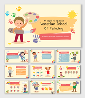 Art Subject For High School Venetian School Of Painting slides with kids, brushes, splashes, and colors.