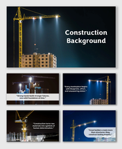 Background Construction Site with cranes, lights, and towers under construction on a glowing night skyline.