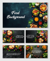 Food Background Pictures with eggs, veggies, and sauces arranged neatly on dark stone table layout.