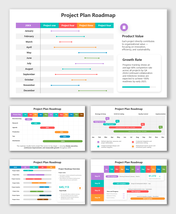 Project Plan Roadmap Template with colorful task bars, milestones, and progress tracking across monthly phases.