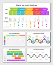Strategy Execution Roadmap slide with color-coded shapes, icons, labels, dotted links, and wavy road tracks for process steps