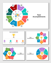 Team Accomplishments chart with colorful circle segments, icons, trophy graphic, and labeled goals.