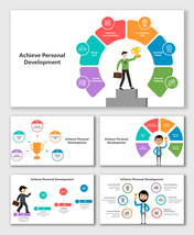 Achieve Personal Development featuring Personal Achievements Examples in multicolor segments with icons and clear text areas.