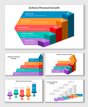 Achieve Personal Growth visual using rainbow blocks, growth icons, and text markers for goals, skills, discipline, mindset.