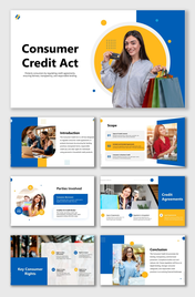 Consumer Credit Act presentation showing icons, photos, cards, and structured text on consumer rights.