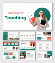 Concept Of Teaching with classroom visuals, colorful layouts, bold text holders, and modern shapes design