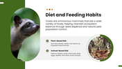 Civet wildlife template with green theme, circular photo, floral accents, text holders, and nature layout. - slide 8