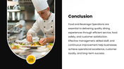Food And Beverage Operations with chef images, black-yellow theme, circular shapes, text holders, hospitality layout. - slide 10