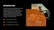 Sports Tournament Bracket with sports balls, trophy, orange graphics, bracket layout, and text holders. - slide 2