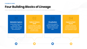 Data Lineage with blue workflow, data flow visuals, icons, process steps, and editable text holders. - slide 3