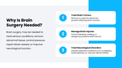 Brain Surgery deck with brain images, blue accents, text boxes, circles, icons, charts, timelines - slide 3