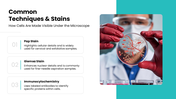 Cytology with teal accents, cell images, microscope visuals, workflow diagrams, charts, icons, and text boxes. - slide 6