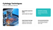 Cytology with teal accents, cell images, microscope visuals, workflow diagrams, charts, icons, and text boxes. - slide 8