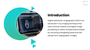 Digital Subtraction Angiography with teal accents, vascular scans, charts, icons, shapes, and text boxes. - slide 2