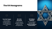 Hexagram with Yin-Yang lines, blue shapes, formation diagrams, cultural icons, charts, and text boxes. - slide 9