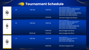 US Open 2026 with tennis players, blue-yellow theme, tournament schedules, timeline, prize charts, and text boxes. - slide 11
