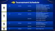 US Open 2026 with tennis players, blue-yellow theme, tournament schedules, timeline, prize charts, and text boxes. - slide 12