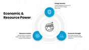 Geostrategy with blue map visuals, location pins, circular graphics, strategic icons, charts, and text panels. - slide 6