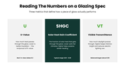 Eco Friendly Glass Building with green accents, glass tower photos, charts, icons, circular graphics, and text panels. - slide 5