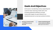 Q4 Business Plan with blue-black theme, charts, timelines, text holders and editable geometric shapes. - slide 3