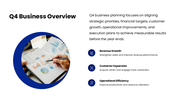 Q4 Business Planning with blue accents, business charts, timeline, text holders and editable shapes. - slide 2