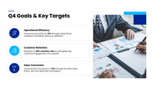 Q4 Business Planning with blue accents, business charts, timeline, text holders and editable shapes. - slide 3