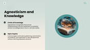 Agnosticism with brain and book imagery, teal theme, text holders, icons and editable shapes. - slide 7