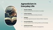 Agnosticism with brain and book imagery, teal theme, text holders, icons and editable shapes. - slide 9