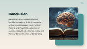 Agnosticism with brain and book imagery, teal theme, text holders, icons and editable shapes. - slide 10
